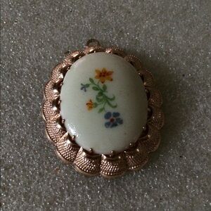 Vintage rose gold paint porcelain pendant